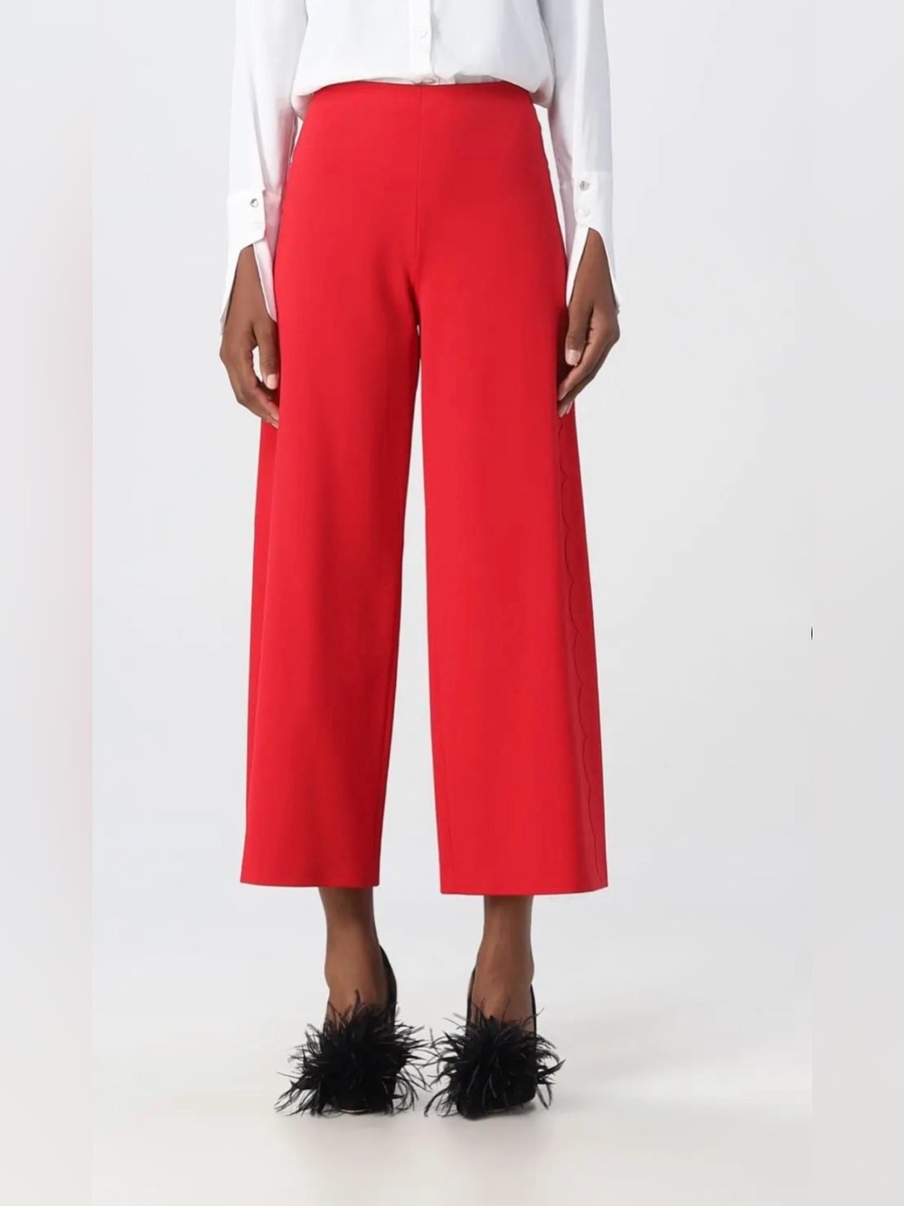 Vivetta Wide Leg Pants With Scalloped Detailing In Red Size 40/4
